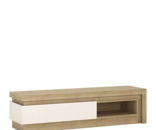 Lyon 1 drawer TV cabinet with open shelf in Riviera Oak/White High Gloss