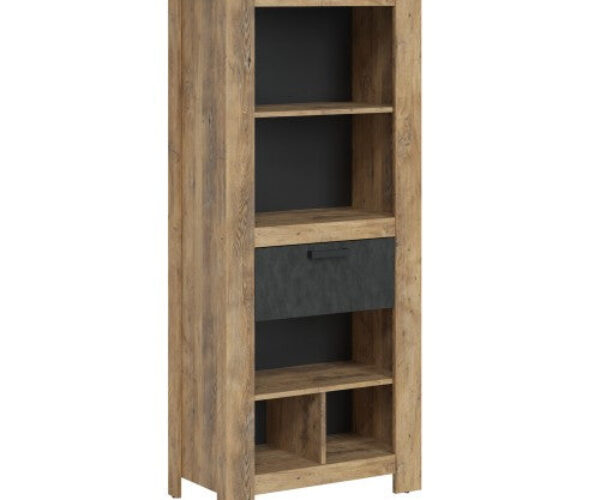 Rapallo 1 drawer bookcase in Chestnut and Matera Grey