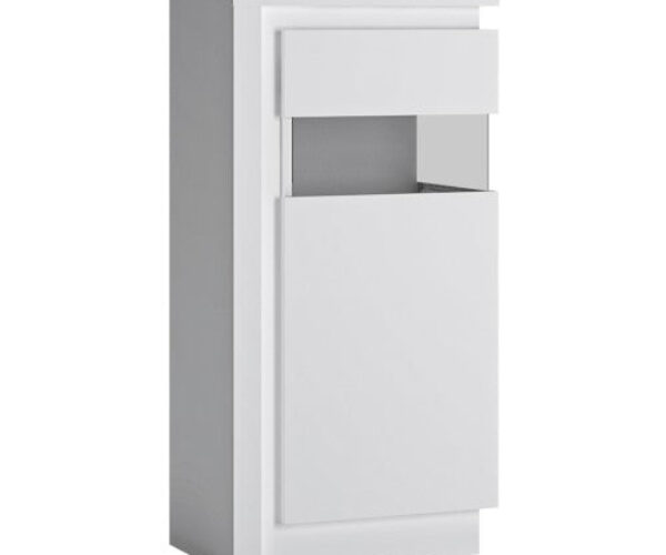 *Lyon Narrow display cabinet (RHD) 123.6cm high (including LED lighting) in White and High Gloss