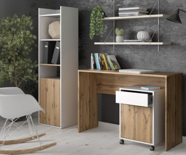 Function Plus Bookcase in White and Wotan Light Oak