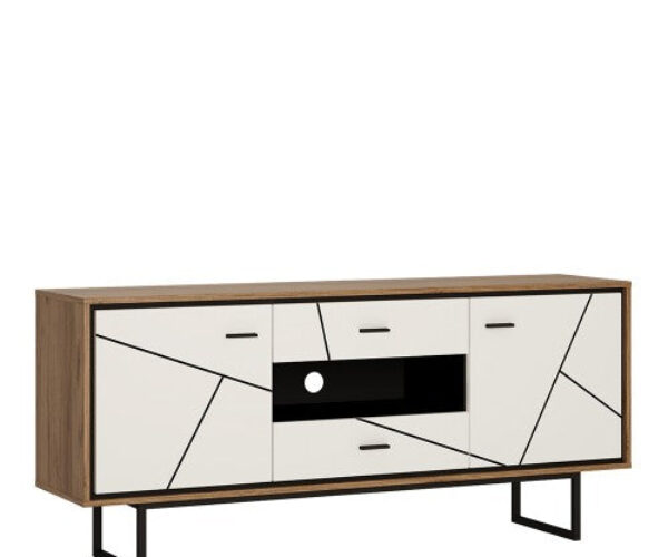 Brolo 2 door 2 drawer TV unit With the walnut and dark panel finish