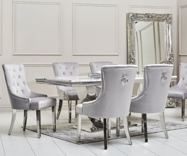 Arial Marble Dining Table With Megan Chair’s