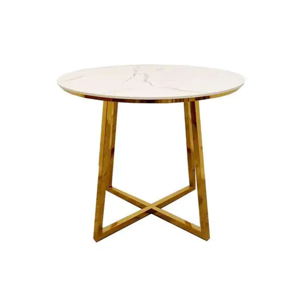 Juno Gold 90cm Round Dining Table with Polar White Sintered Stone Top Marble Dining Table Home Store UK