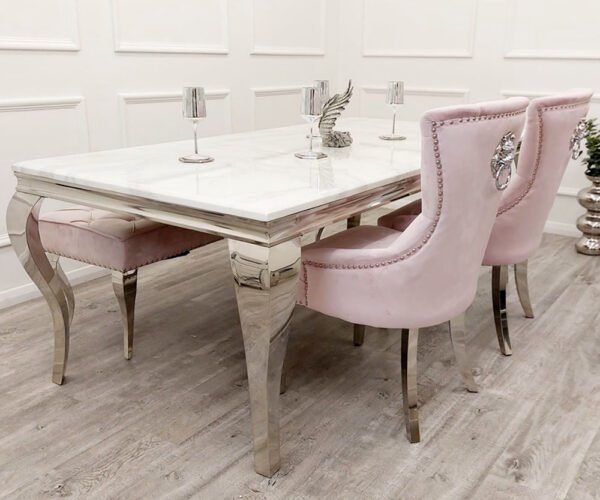 Louis Marble Dining Table With megan Chairs marble kitchen table