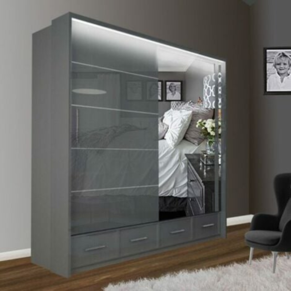 Sicily Gloss Front With Drawers Mirror Wardrobe Sliding Wardrobe Home Store UK