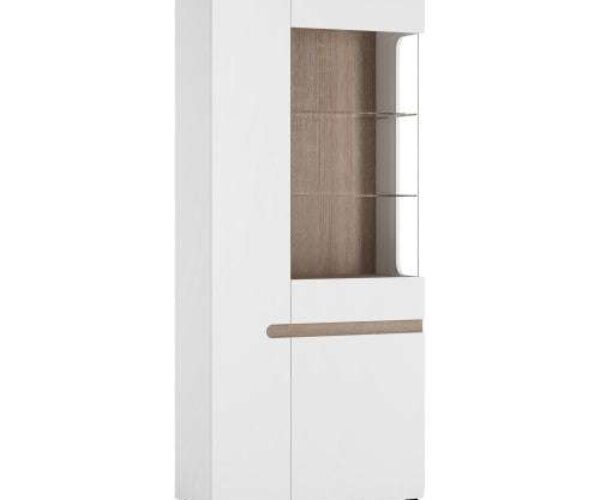 Chelsea Living Tall Glazed Wide Display unit (LHD) in white with an Truffle Oak Trim black display cabinet