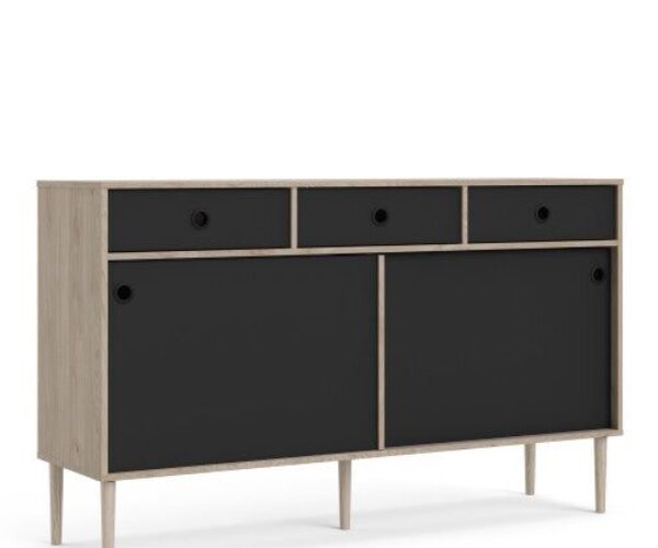 Rome Sideboard 2 Sliding Doors + 3 Drawers in Jackson Hickory Oak and black sideboard