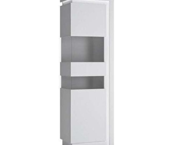 Lyon Tall Narrow display cabinet (LHD) (including LED lighting) in White and High Gloss corner display cabinet