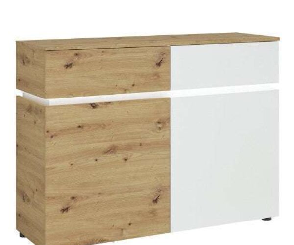 Luci 2 door 2 drawer cabinet (including LED lighting) in White and Oak display cabinets for sale