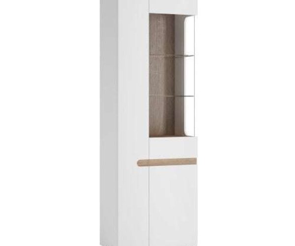 Chelsea Living Tall Glazed Narrow Display unit (LHD) in white with an Truffle Oak Trim funko pop display case
