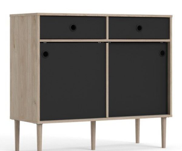 Rome Sideboard 2 Sliding Doors + 2 Drawers in Jackson Hickory Oak with Matt Black grey sideboard