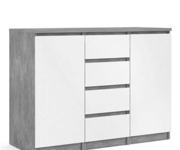 Naia Sideboard 4 Drawers 2 Doors in Concrete and White High Gloss kitchen sideboard