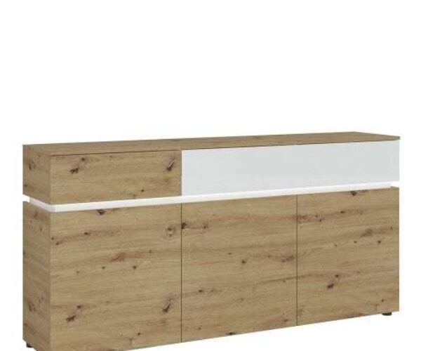 Luci 3 door 2 drawer sideboard (including LED lighting) in White and Oak narrow sideboard