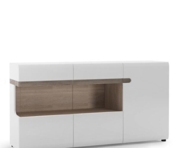 Chelsea Living 3-Door Glazed Sideboard in white with an Truffle Oak Trim