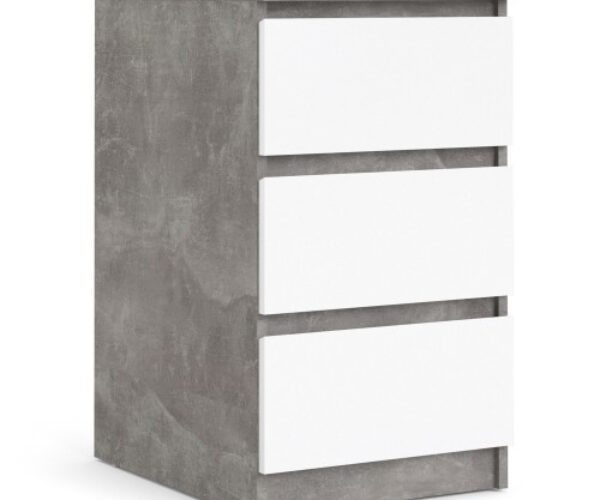 Naia Bedside 3 Drawers in Concrete and White High Gloss