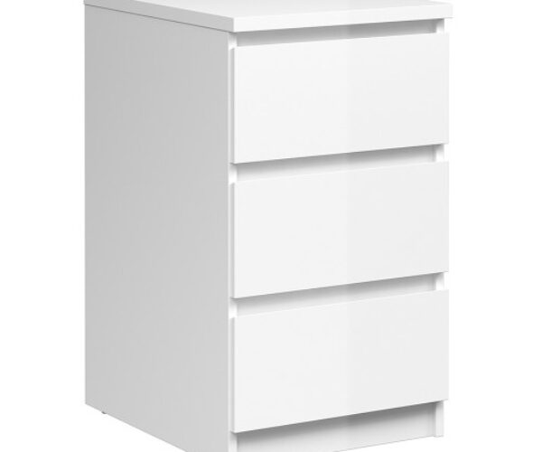 Naia Bedside 3 Drawers in White High Gloss