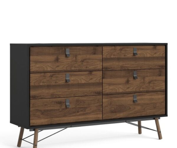 Ry Wide double chest of drawers 6 drawers in Matt Black Walnut