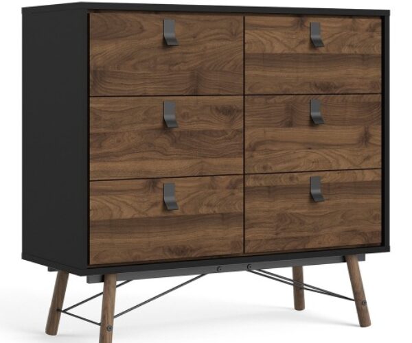 Ry Double chest of drawers 6 drawers in Matt Black Walnut