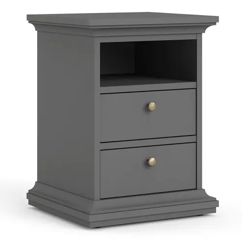 Paris Bedside 2 Drawers in Matt Grey Bedside Cabinet Home Store UK