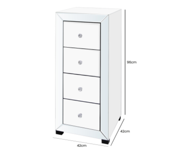 HUSK- Mirror White 4 Drawer Tallboy