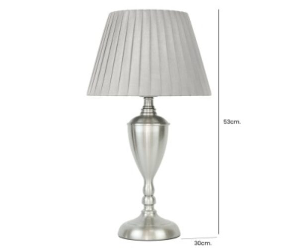 HSUK- Silver Metal Base with Pleated Gray Shade Table Lamp