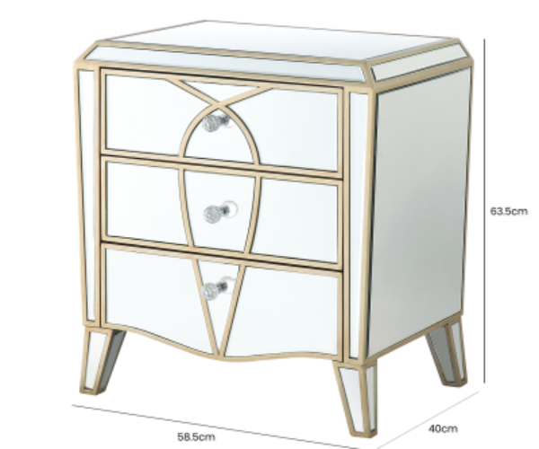 HUSK- Mirror Champagne 3 Drawer Cabinet