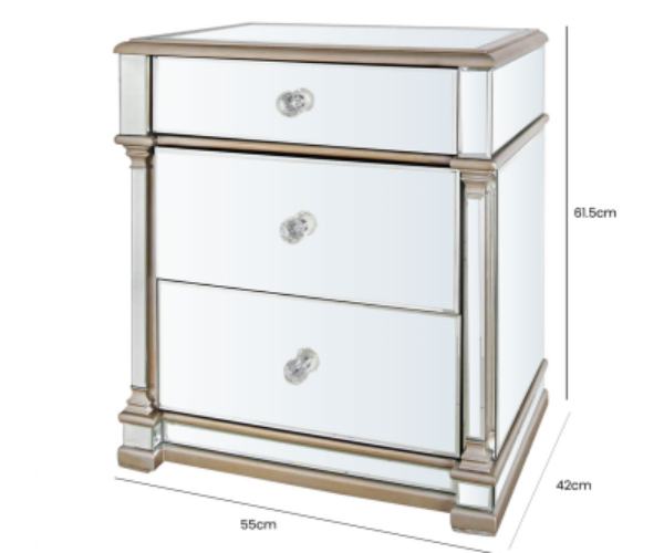 HUSK- Champagne Mirrored 3 Drawer Cabinet