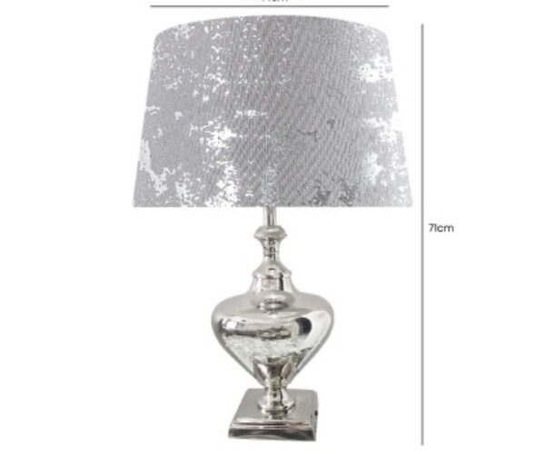 HSUK- Nickel Chrome Plated Metal Lamp Base with Velvet Drum-shaped Silver Shade Table Lamp