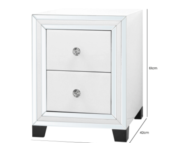 HUSK- White Manhattan Mirror 2 Drawer Bedside Cabinet