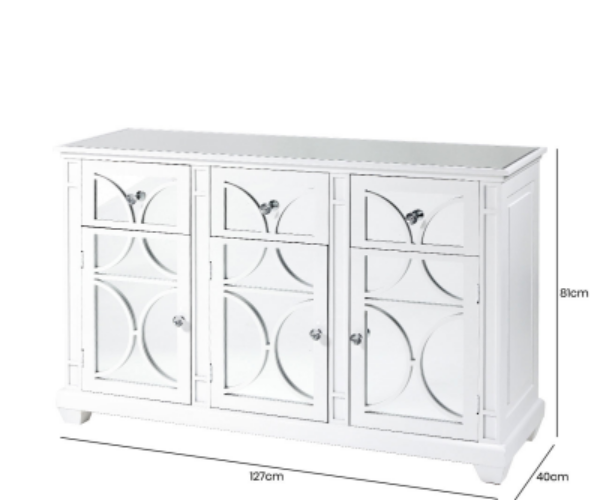 HSUK- White Wood 3 Drawer and 3 Door Sideboard