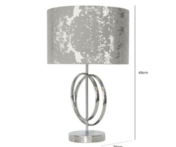HSUK- Metal Chrome Circle Design Base with Silver Drum-shaped Fabric Shade Table Lamp