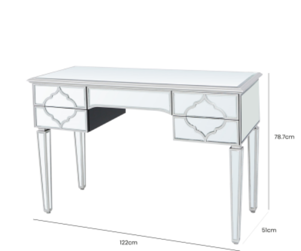 HUSUK-Silver Mirror 5 Drawer Dressing Table