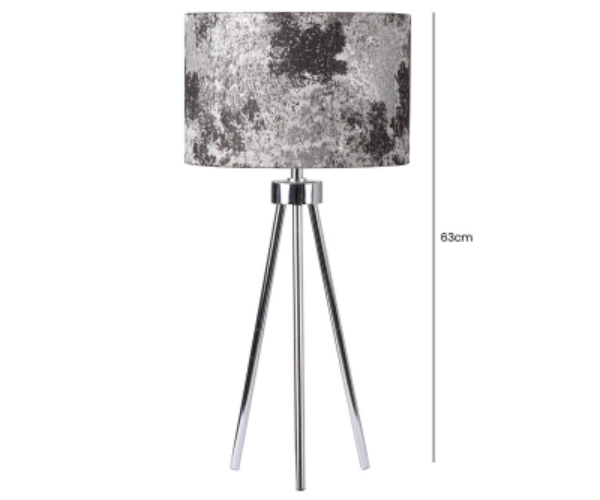 HSUK- Chrome Tripod Table Lamp Black and White Linen Shade Silver Inside