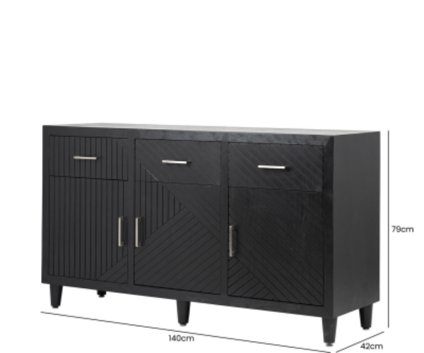 HSUK- Black 3 Drawer 3 Door Sideboard