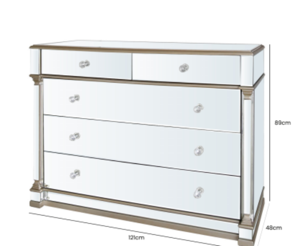 HUSK- Champagne Mirrored 5 Drawer Chest