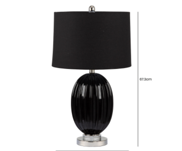 HSUK- 67.3cm Ribbed Black Table Lamp with Black Linen Shade