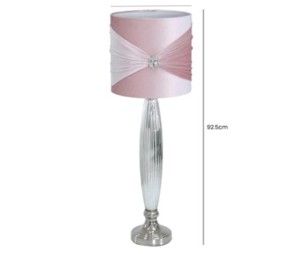 HSUK-Chrome Glass Table Lamp With Pink Brooch Shade