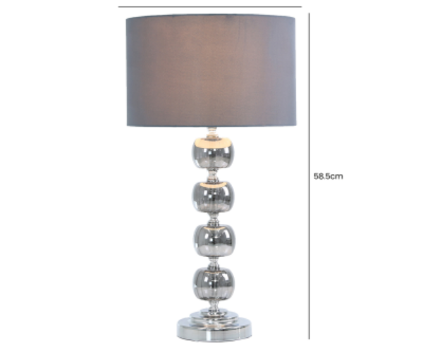 HSUK- Value 58.5cm Smoked Glass Table Lamp with Faux Silk Grey Shade