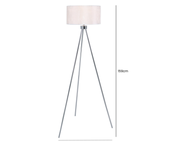 HSUK- Value Large 159cm Chrome Tripod Floor Lamp with White Cotton Shade