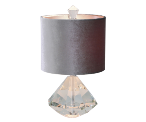 HSUK-38.5cm Crystal Diamond Table Lamp with 9inch Grey Velvet Shade