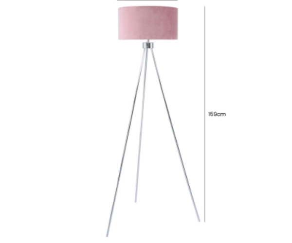 HSUK-  Value Large 159cm Chrome Tripod Floor Lamp with Pink Velvet Shade