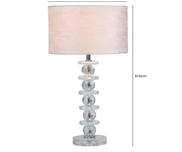 HSUK- Value 51.5cm Crystal Glass Table Lamp with White Velvet Shade