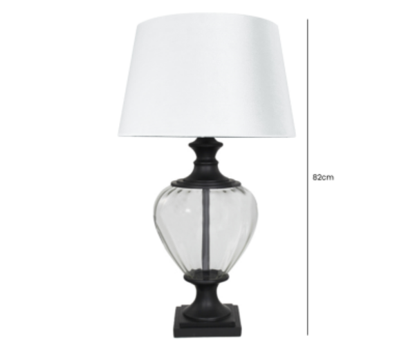 HSUK-Black Polyresin And Glass Table Lamp With White Velvet Empire Shade