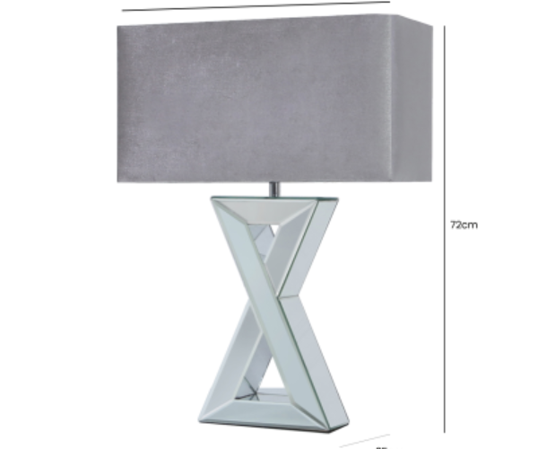 HSUK- Value 72cm X Shape Mirror Table Lamp with 20inch Rectangle Grey Velvet Shade