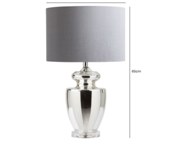 HSUK-65cm Silver Chrome Glass Lamp Base with Gray Drum Shaped Shade Table Lamp