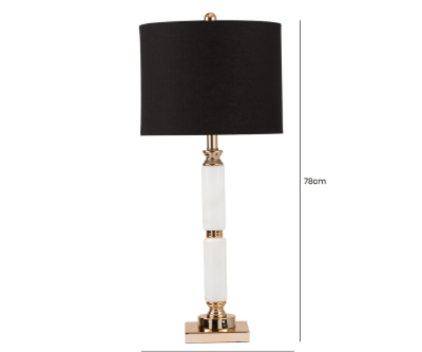 HSUK- 78cm White Marble Table Lamp with Black Shade