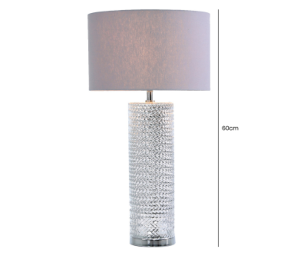 HSUK-  Value 60cm Silver Glass Table Lamp with Grey Linen Shade