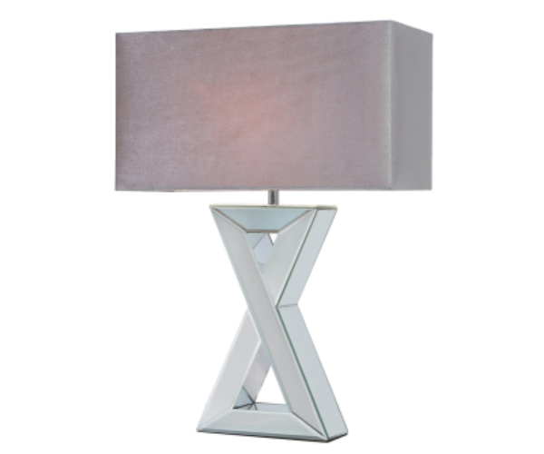 HSUK-  Value 72cm X Shape Mirror Table Lamp with 20inch Rectangle Grey Velvet Shade