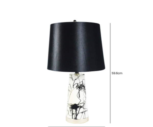 HSUK-59.6cm White and Black Splash Table Lamp with Black Linen Shade