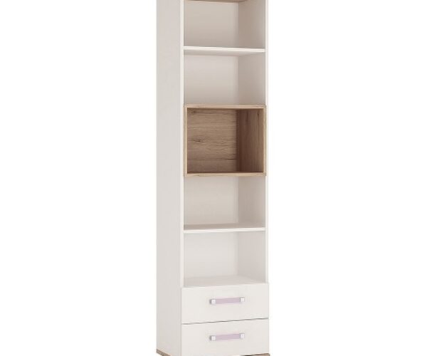 Alice Tall 2 drawer bookcase with lilac handles